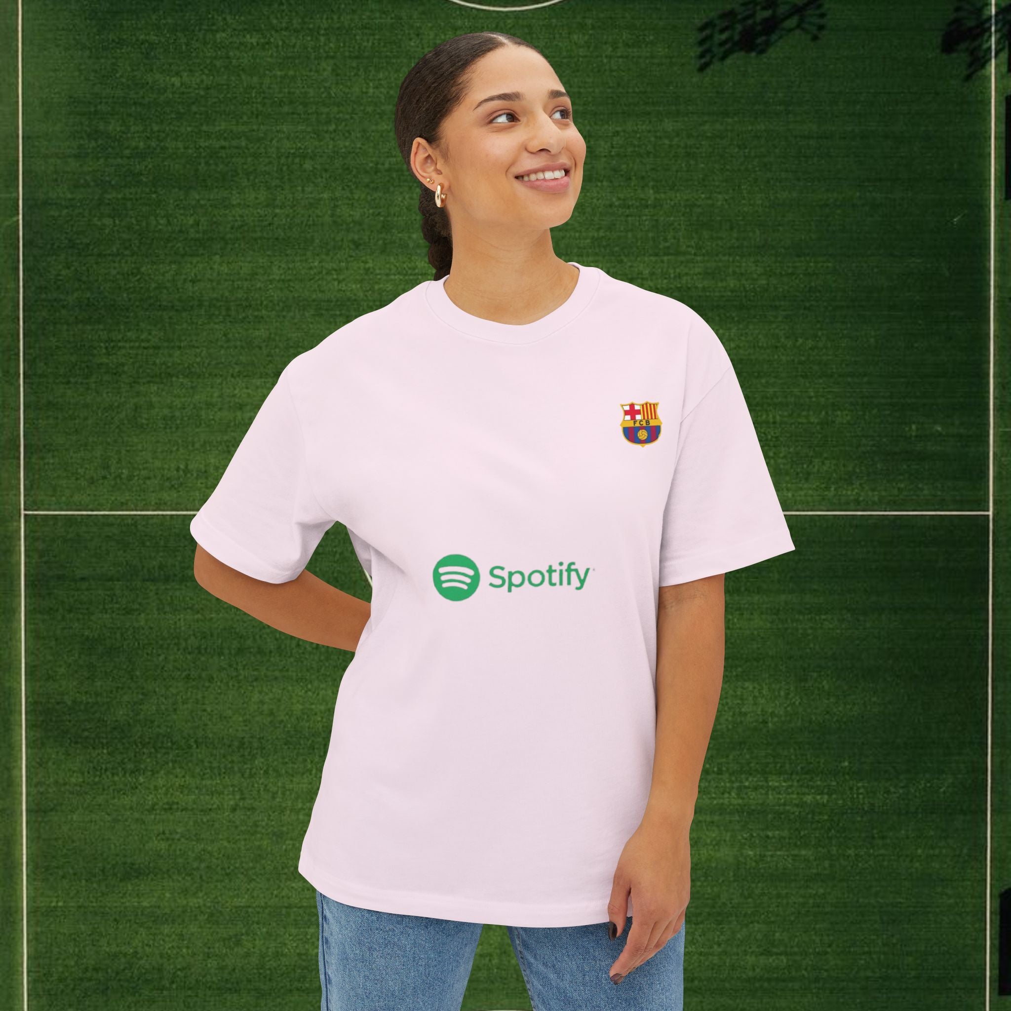 Lamela Mahd/Spotify FC Barcelona Fan Tee — Oversized Boxy Soccer T‑Shirt