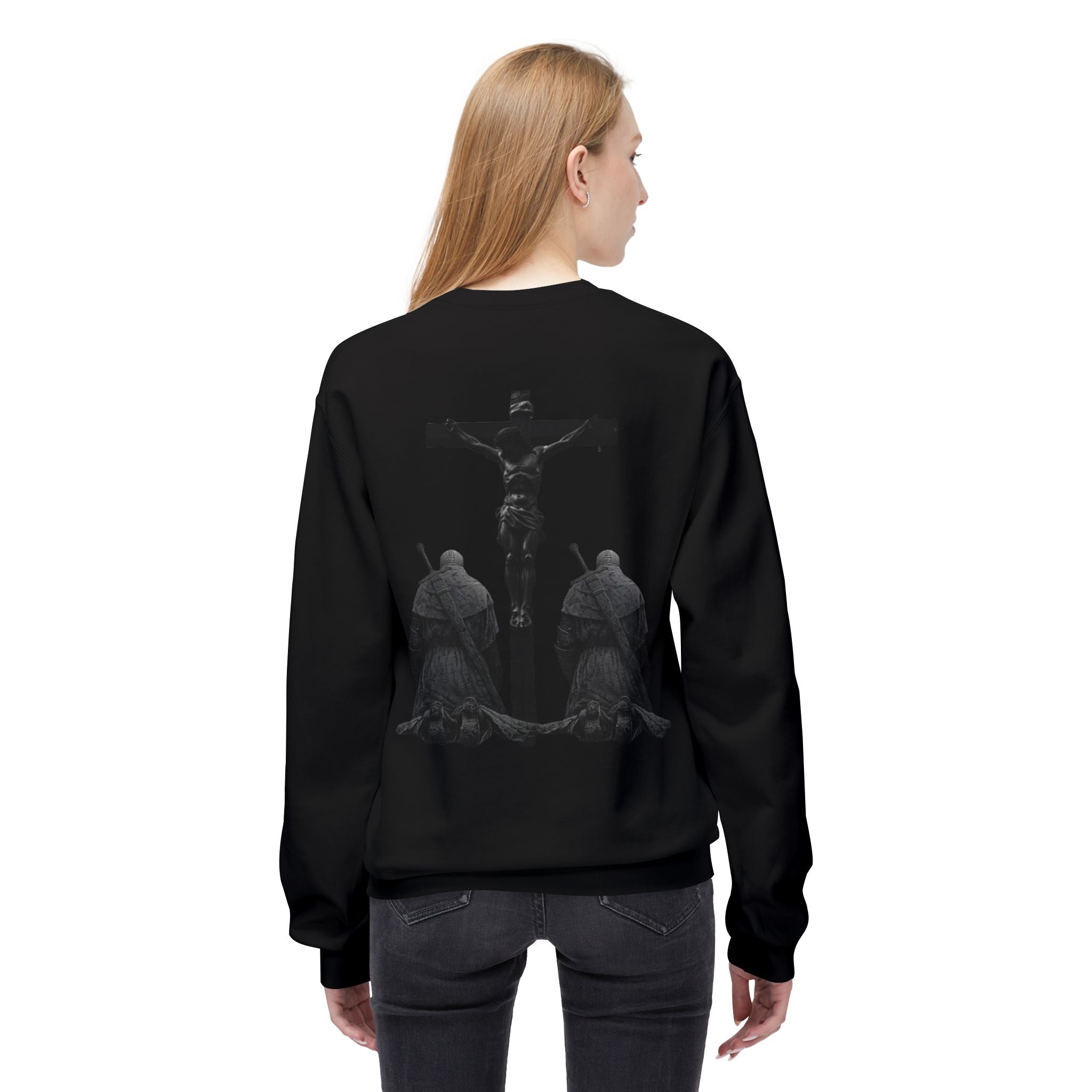 Crucifixion Graphic Sweatshirt — Dark Gothic Jesus Prayer Crewneck