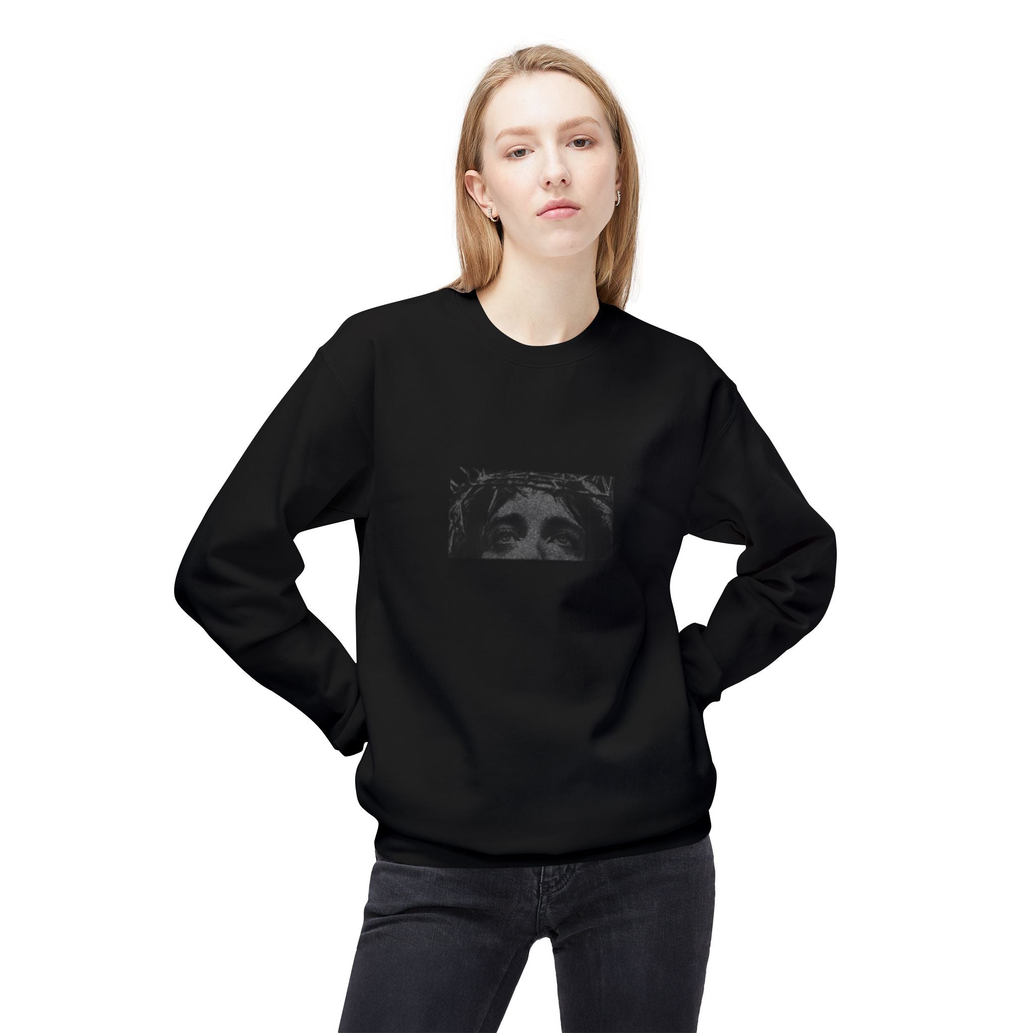 Crucifixion Graphic Sweatshirt — Dark Gothic Jesus Prayer Crewneck