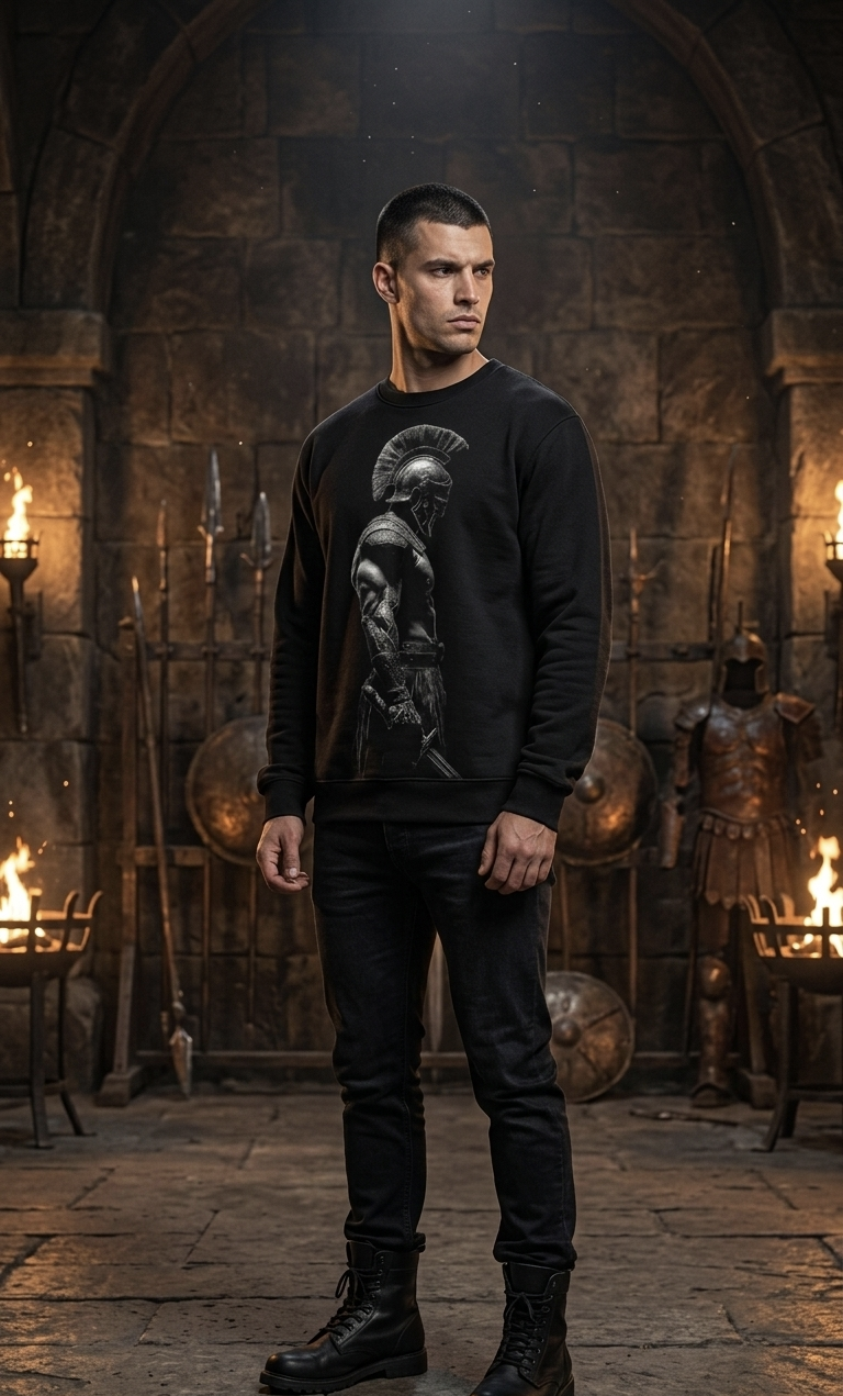 Warrior Crewneck Sweatshirt — Spartan Gladiator Graphic Pullover
