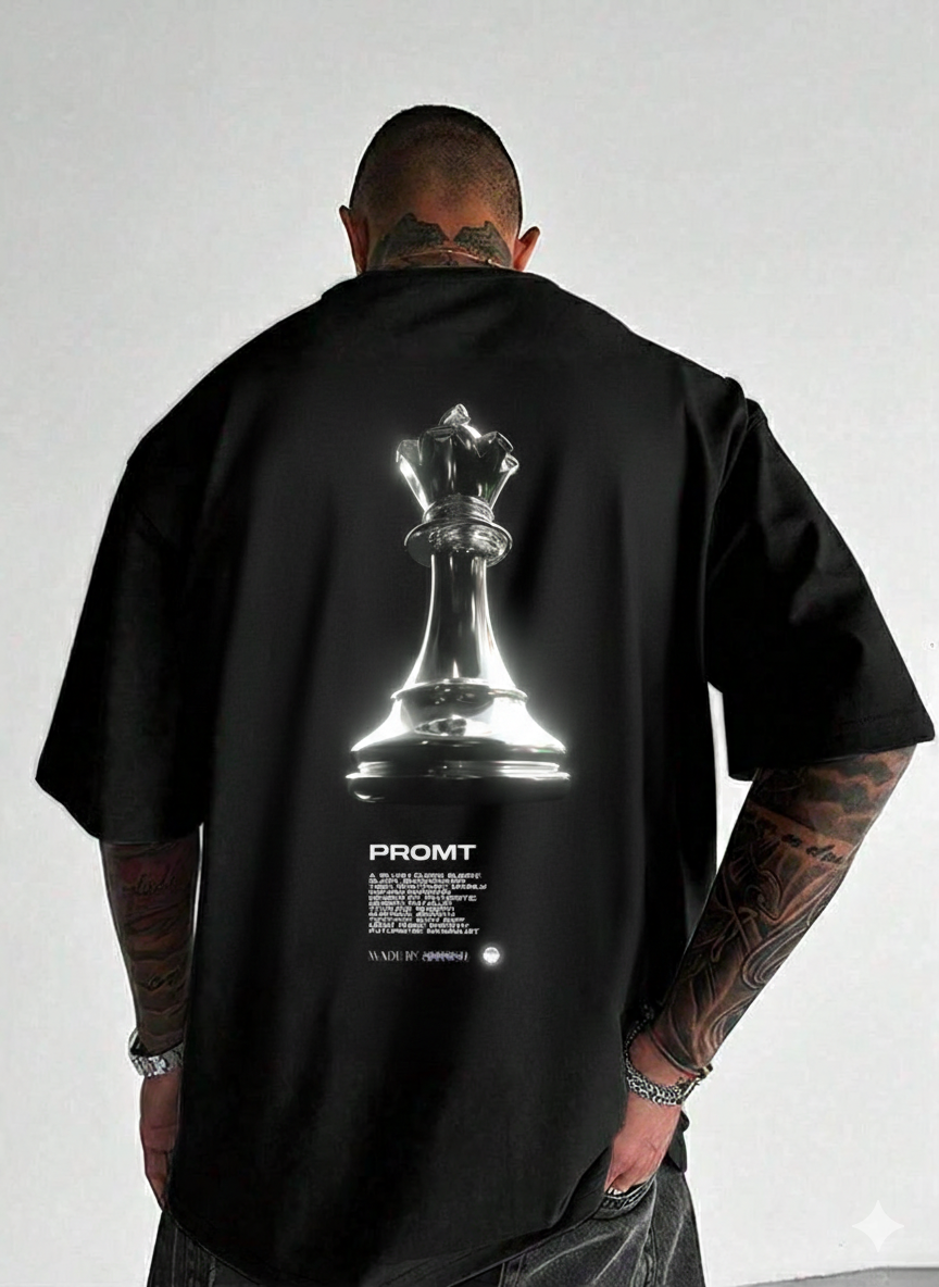 Chess Queen Graphic T-Shirt — Metallic 3D King/Queen Design