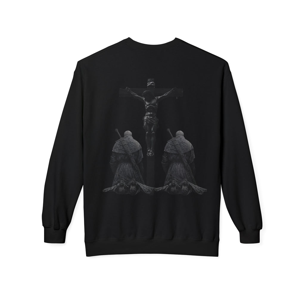 Crucifixion Graphic Sweatshirt — Dark Gothic Jesus Prayer Crewneck